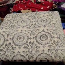 vintage large Footstool white with pattern 43cm square wooden frame 