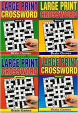 4x A5 Adult Crossword Puzzle Books LARGE PRINT 75 per Book Cross Word Brain Game