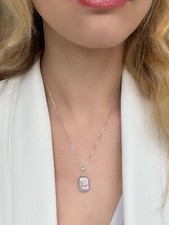 Large Purple Rectangular  White Baroque Pearl 925 Sterling Silver Pendant