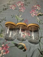 Set of 3 Small 400ml Glass Storage Jars with Wooden Lids Kitchen Canisters Pots