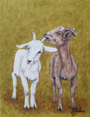 Goat kids original - kids, oil