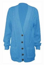 Women Cable Chunky Knit Cardigan Button Long Sleeves Grandad Ladies Cardigans UK