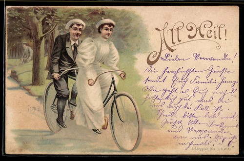 Lithograph couple riding - lithograph,