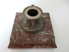ROSE / BROWN MARBLE INK WELL STAND VGC WITH DAMAGED WELL NO CAP/LINER ART DECO 