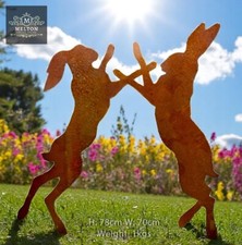 Metal Rusty Boxing Hares