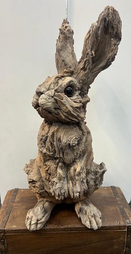 Wood effect sitting rabbit - wood,