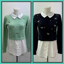 Ladies Ex River Island Soft Fluffy Jumper With Faux Shirt Trim RRP £45