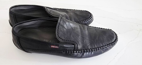 Mens black leather prada - black,