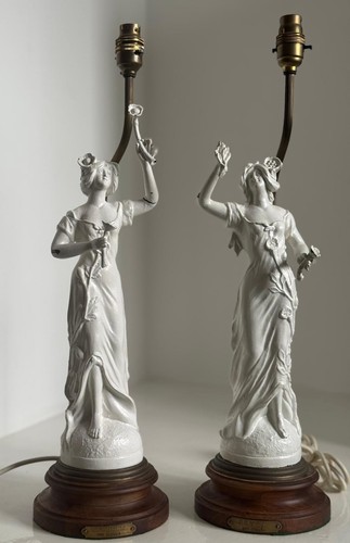 Pair art nouveau figural lady - pair,