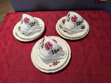 Royal Windsor Bone China Trios - 3 Tea Cup, Saucer & Plate Pink Roses set