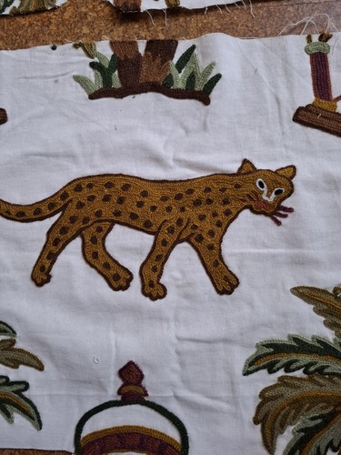 Leopard crewelwork fabric - leopard,