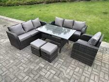 Fimous Dark Grey PE Wicker Rattan Garden Furniture Set Love Sofa Reclining Chair