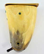 ANTIQUE WILLIAM IV CARVED HORN SNUFF MULL BOX with SWIVEL DISPENSER