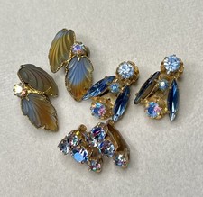 Vintage Clip On Gold Tone Satin Glass / Iris Glass / Ab Crystal Earrings Job Lot