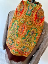 VTG mens 70's BROWN MULTI COLOUR ORNATE PSYCHEDELIC WOOL DOUBLE PLY LONG SCARF