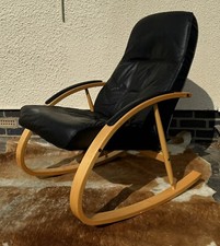 Vintage Danish cantilever Rocking Chair Nursing Chair  black Leather 1975