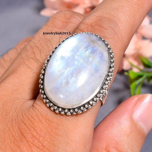 Natural rainbow moonstone - natural, ring