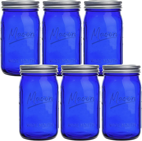Blue mason jars 6 pack - blue, oz,6