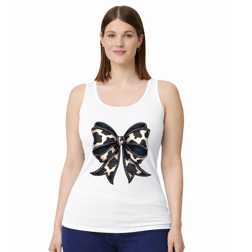 Cow print bow womens vest - vest, tank