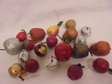 VINTAGE RETRO MIXED SET 20 APPLE & PEAR CHRISTMAS TREE BAUBLES RED SILVER GOLD
