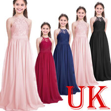 UK Freebily Kids Girls Flower Dress Wedding Bridesmaid Floral Lace Long Dress
