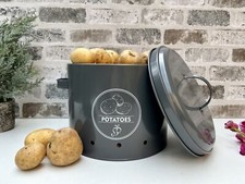Grey Potato Storage Tin Metal