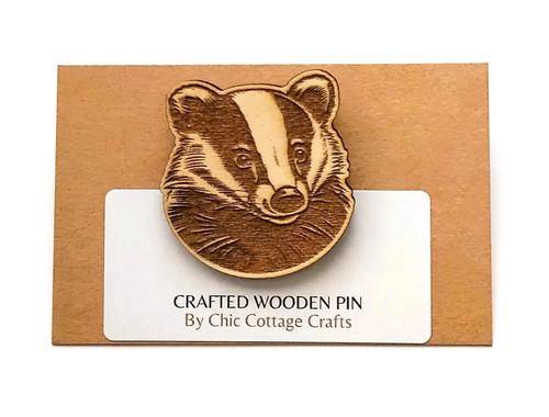 Badger pin engraved - engraved, wooden