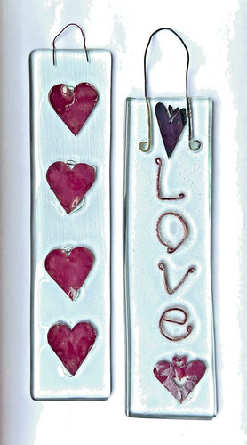 Art glass love red hearts