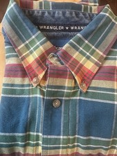 Wrangler Western Shirt, Mens XL, Multi Plaid Pocket Cowboy Sawtooth, Rodeo