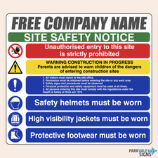 Construction Site Safety Sign (Helmet/Hi Viz/Boots) with FREE Company Name