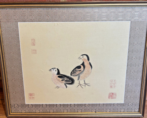 Vintage framed chinese silk - vintage,