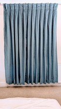 1pr. Duck Egg Blue Plush Velvet Pinch Pleat Lined Curtains 57" Top W x 84" L.