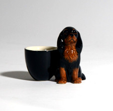 QUAIL CERAMICS CAVALIER KING CHARLES EGG CUP BLACK AND TAN NEW WITH BOX