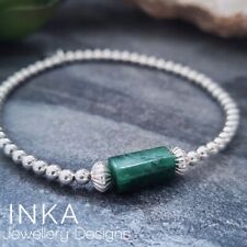 925 Sterling Silver Stretch beaded bracelet with EMERALD QUARTZ by INKA