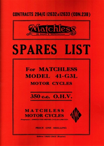 Matchless g3l parts book - matchless,