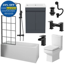 Complete Bathroom Suite Black Bath Shower Screen Basin Vanity Toilet Taps 1700mm