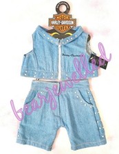 Build A Bear, Blue Denim Harley Davidson Top, Jeans & Coat Hanger,  BNWT. B 476