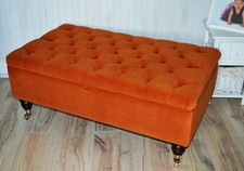 Chesterfield Ottoman  Storage Footstool Eco Burnt Velvet With Brass Castor Legs