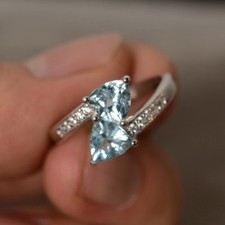 2ct Simulated Blue Aquamarine Double Stone Engagement Ring 14k WhiteGold Plated