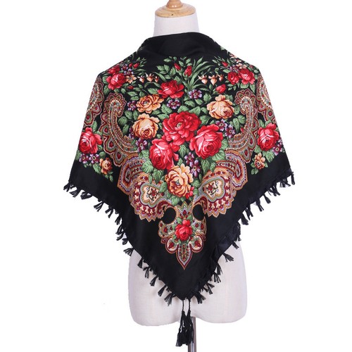 Cotton tassel scarf retro - cotton, folk