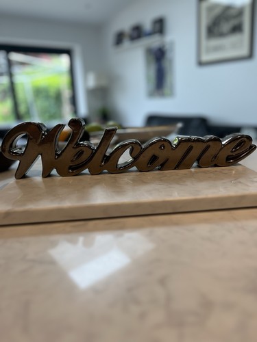 Brass effect ceramic welcome - ceramic,