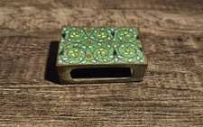 Antique Green Cloisonne Match Box Cover Brass & Enamel Unique Design