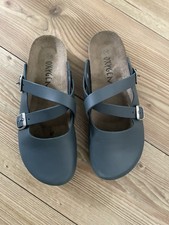 Oxygen London Blue Leather Clogs Slip Ons Mules Sliders Cross Buckle 39 Uk 6