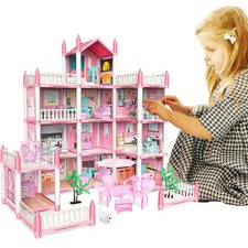 Kids Girls Music Doll House Villa Princess Castle DIY Dollhouse Playset Gift Toy