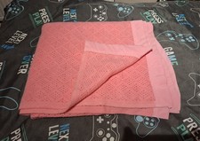 Vintage Waffle Weave Satin Trim Acrylic Thermal Blanket Pink 75x89