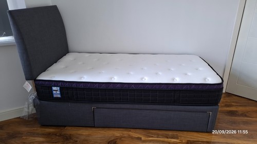 Grey single bed - bed, with