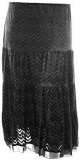 4 Tier Black Zig Zag Chevron Velvet Skirt Chiffon Edge Hem Trim Pull On Womens