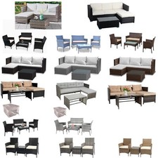 Rattan Garden Sofa Set Furniture Outdoor With 4 Piece Patio Chairs  Table Wicker