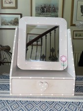 Mauve Polka Dot Dressing Table Mirror w Drawer Flower Shabby Chic Vanity Girls