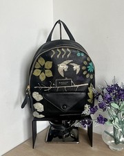 Radley Herbarium Black Leather Leaves & Bird Print Backpack Rucksack
